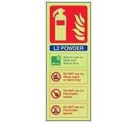 VSafety, cartello per estintore a polvere L2 che si illumina al buio, 100 mm x 280 mm, vinile autoadesivo