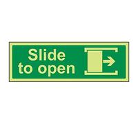 VSafety, cartello per porta Glow In The Dark Slide To Open (destra) - 300 mm x 100 mm - vinile autoadesivo