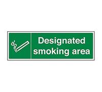 VSafety - Cartello per proibizione con area fumatori, 450 mm x 150 mm, in plastica rigida da 1 mm