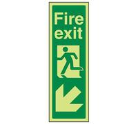 VSafety, cartello per uscita antincendio che si illumina al buio, con freccia verso il basso, 150 mm x 450 mm, in vinile autoadesivo