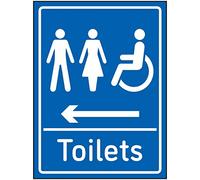 VSafety - Cartello per WC misto, con freccia sinistra, 150 x 200 mm, in vinile autoadesivo blu