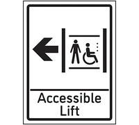 Vsafety, cartello sinistro con freccia accessibile, 150 x 200 mm, effetto alluminio autoadesivo