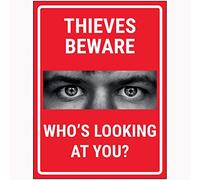 VSafety Criminals Beware Who's Looking At You? Red Sign - 200 x 300 mm - 3 mm in composito di alluminio