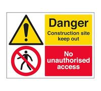 VSafety Danger Cnstructn Site Keep Out/No Unauth Acc...-800x600mm Classe RA1 riflettente 3 mm composito in alluminio con segnale di sicurezza canale di fissaggio