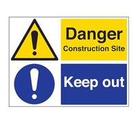 VSafety Danger Construction Site/Keep Out - 800 x 600 mm classe RA1 riflettente 3 mm composito in alluminio con segnale di sicurezza canale di fissaggio