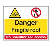 VSafety Danger/Fragile Roof/No Unauthorised Aces-800x600mm Classe RA1 riflettente 3 mm composito in alluminio con rivestimento anti-graffiti e segnale di sicurezza canale di fissaggio