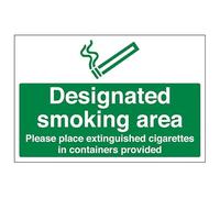 VSafety Designated Smoking...Place Extinguished...-800 x 600 mm 3 mm composito in alluminio con rivestimento anti-graffiti e segnale di sicurezza canale di fissaggio