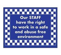 VSafety DP043AR-RB - Cartello con scritta "Staff Work in Safe and Abuse Free", DP043AR-S
