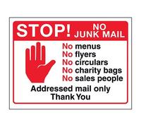VSafety DP053AL-W - Segnale di ringraziamento con scritta "Stop Hand: No Junk, Indirizzato Mail", DP053AL-W