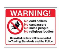 VSafety DP090AL-W Attenzione! Adesivo per finestra con scritta "Uninvited Sales People Will Be Report", 150 mm x 100 mm