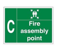 Vsafety Fire Assembly Point w/Family - C - 800x600mm 3mm composito in alluminio con segnale di sicurezza canale di fissaggio