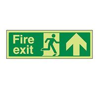 Vsafety "Fire exit Arrow Up Sign, paesaggio, (confezione da 3), 300 mm x 100 mm, 3