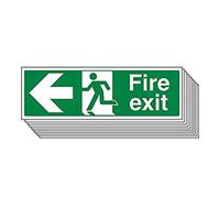 VSafety Fire Exit - Freccia di uscita antincendio a sinistra, 300 x 100 mm, confezione da 10