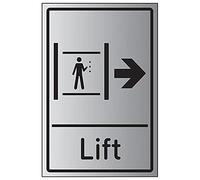 VSafety - Freccia di sollevamento a destra, 200 x 300 mm, in plastica rigida effetto alluminio, 1,6 mm
