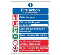 VSafety General Fire Action 6 - Cartello con messaggio verticale - 150 mm x 200 mm - 2 mm in plastica rigida
