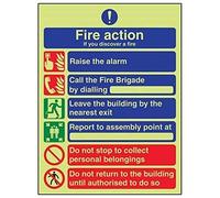 Vsafety Glow in the Dark General 6 messaggio Fire Action, 150 mm x 200 mm, vinile autoadesivo