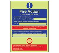 VSafety Glow In The Dark General Fire Action If You Discover A Fire. Fire Action - Cartello di avviso, 200 mm x 300 mm, vinile autoadesivo