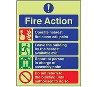 VSafety Glow In The Dark General Fire Action Prohibition/Do Not Return Fire Action Cartello di avviso - 200 mm x 300 mm - vinile autoadesivo