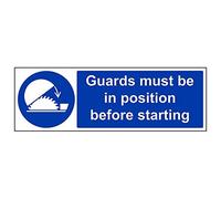 Vsafety "guardie deve essere in posizione prima di iniziare" Sign, (confezione da 3), 450 mm x 150 mm, 3