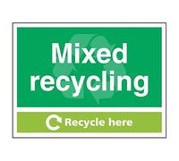 Vsafety Mixed Recycling Recycle Here, 800 x 600 mm, classe RA1, riflettente in alluminio composito da 3 mm con rivestimento anti-graffiti e segnale di sicurezza del canale di fissaggio