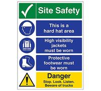 Vsafety "multi Hazard sito di sicurezza/Stop/look/ascolta" Sign, (confezione da 3), 450 mm x 600 mm, 3