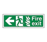 VSafety NHS - Cartello con freccia sinistra per uscita antincendio, 300 x 100 mm, in plastica rigida da 1 mm