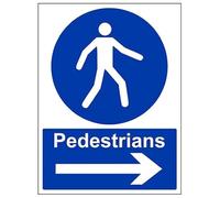 VSafety - Pedoni generali obbligatorie. Freccia a destra, 600 x 800 mm, classe RA1, materiale composito in alluminio riflettente da 3 mm, con rivestimento anti-graffiti