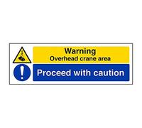 VSafety, segnale con scritta in lingua inglese "Warning Overhead Crane Area/Proceed con...", confezione da 3, 300mm x 100mm, 3