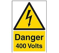 Vsafety, segnale di pericolo elettricità con scritta in inglese Danger 400 Volts, in plastica rigida da 1 mm, verticale, 200 x 300 mm, nero e giallo, 68007AU-R [versione inglese]