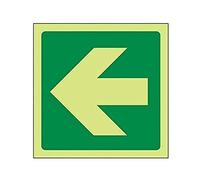 VSafety, segnale di uscita antincendio con freccia dritta verde fosforescente - 200 mm x 200 mm - vinile autoadesivo