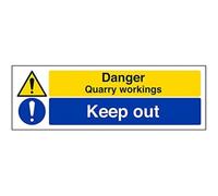 vsafety segni 67138 ax-s "pericolo Quarry funzionamento/Keep Out" Warning costruzione segno, Autoadesivo, paesaggio, 300 mm x 100 mm, colore: nero/blu/giallo