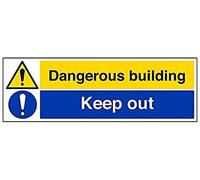 vsafety segni 67143bp-r "Pericoloso edificio/Keep Out" Warning Sign, 1 mm in plastica rigida, paesaggio, 600 mm x 200 mm, colore: nero/blu/giallo
