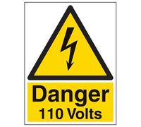 vsafety segni 68004bc-s "pericolo 110 volt" Warning Sign elettriche, Autoadesivo, verticale, 300 mm x 400 mm, colore: nero/giallo