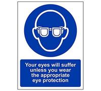 Vsafety Signs 41045AN-S - Cartello DPI - autoadesivo - "I tuoi occhi soffriranno a meno che non indossi la protezione degli occhi appropriata" - 150 x 200 mm - Confezione da 3