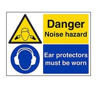 VSafety Signs 65054BF-R - Segnale di avvertimento per macchinari in plastica rigida, pericolo di rumore e protezioni per le orecchie, 400 x 300 mm, confezione da 3