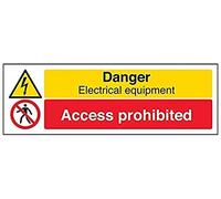 VSafety Signs 67126AX-S - Segnale di avvertimento "Danger Electrical Equipment/Access Prohibited", autoadesivo, orizzontale, 300 mm x 100 mm, nero/rosso/giallo