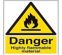 VSafety Signs 69012BC-R "Danger Highly Flammable Material", segnale di avvertimento fuoco e infiammabile, 1 mm, in plastica rigida, verticale, 300 mm x 400 mm, nero/giallo