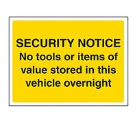 VSafety Signs - 6E047AR-S - Cartello di sicurezza - autoadesivo - "No Tools or Items of Value Stored In This Vehicle Overnight" - 200 x 150 mm - Confezione da 3