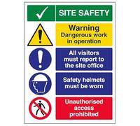 VSafety Site Safety/Warning/Visitors/Helmet/Unauth. Ac...-600x800mm 3mm composito di alluminio con segnale di sicurezza del canale di fissaggio