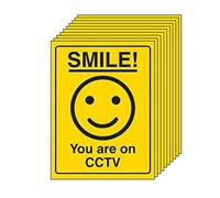 Vsafety Smiley Face You are on CCTV - Adesivo in vinile giallo, 100 x 150 mm, confezione da 10