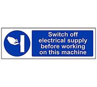 VSafety Switch Off Electricity Supply Before Working On This Machine Sign - Paesaggio - 300 mm x 100 mm - 1 mm in plastica rigida