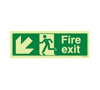 VSafety - Targa in plastica rigida con scritta "Glow in the dark Fire Exit Arrow Down Left - 300 mm x 100 mm
