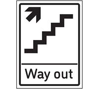 VSafety Way Out Arrow Up Stairs Right Sign - 150 x 200 mm - 3 mm in composito di alluminio spazzolato