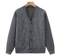 VSERETLOON Cardigan di mezza età e anziano Maglione da uomo Primavera e Autunno Maglione con scollo a V Jacquard Papà Cardigan, grigio chiaro, XL