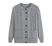 VSERETLOON Cardigan lavorato a maglia di mezza età e anziani primavera e autunno vestiti madre nonna abbigliamento invernale maglione esterno, tipo B (taschetta): grigio, XL [90-110 gatti consigliati]
