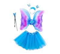 Vseutiac 4 Pezzi Costume da Principessa per Bambine, Accessori per Travestimenti, Gonna da Sogno per Giochi di Ruolo, Blu