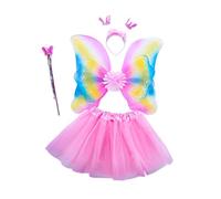 Vseutiac 4 Pezzi Costume da Principessa per Bambine, Accessori per Travestimenti, Gonna da Sogno per Giochi di Ruolo, Rosa