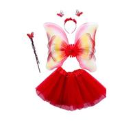 Vseutiac 4 Pezzi Costume da Principessa per Bambine, Accessori per Travestimenti, Gonna da Sogno per Giochi di Ruolo, Rosso