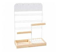 Vseutiac Portagioie da Banco con Pannello Traforato E Barre Laterali Multiple con Base in Legno Naturale E Telaio in Metallo Bianco con Contenitore Aperto per