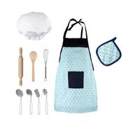 Vseutiac Set Utensili per Bambini con Grembiule Fantasia Cappello da Cuoco Guanto Protettivo E Accessori in Legno per Gioco Immaginativo